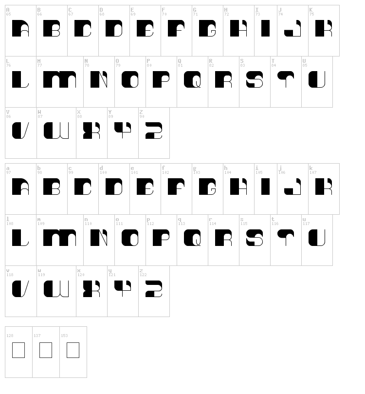 Think Techno font map